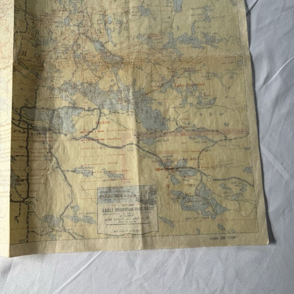 Vintge Fisher Co Superior Quetico Original Canoe Map 1952 Burntside Basswood 112 - Picture 10 of 11